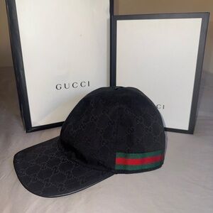 Gucci Black Hat with Signature Green and Red Detail